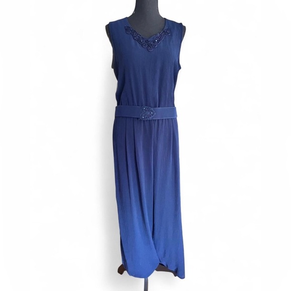 Spencer Alexis Dresses & Skirts - Spencer Alexis Women’s Elegant Blue Sleeveless Pantsuit with Belt Size 14